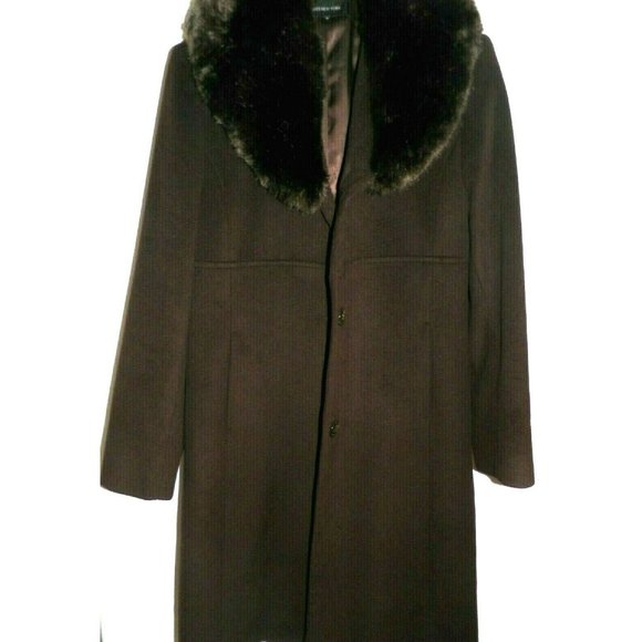 Women's 10 Jones New York GIII Brown Wool Blend 3/4 Long Coat True to Size - Picture 7 of 13